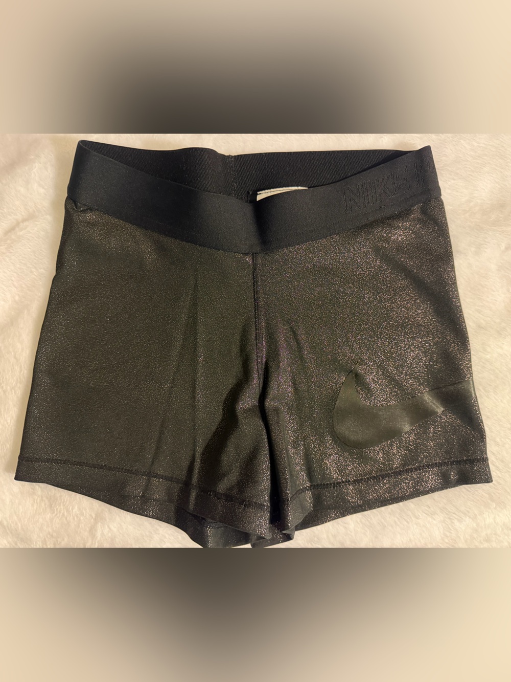 Nike Pro sparkle bike Shorts. Large swoosh logo. Like new. Womens small